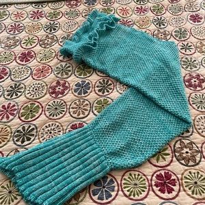 Aqua Knit Crochet Handmade Mermaid Tail Blanket